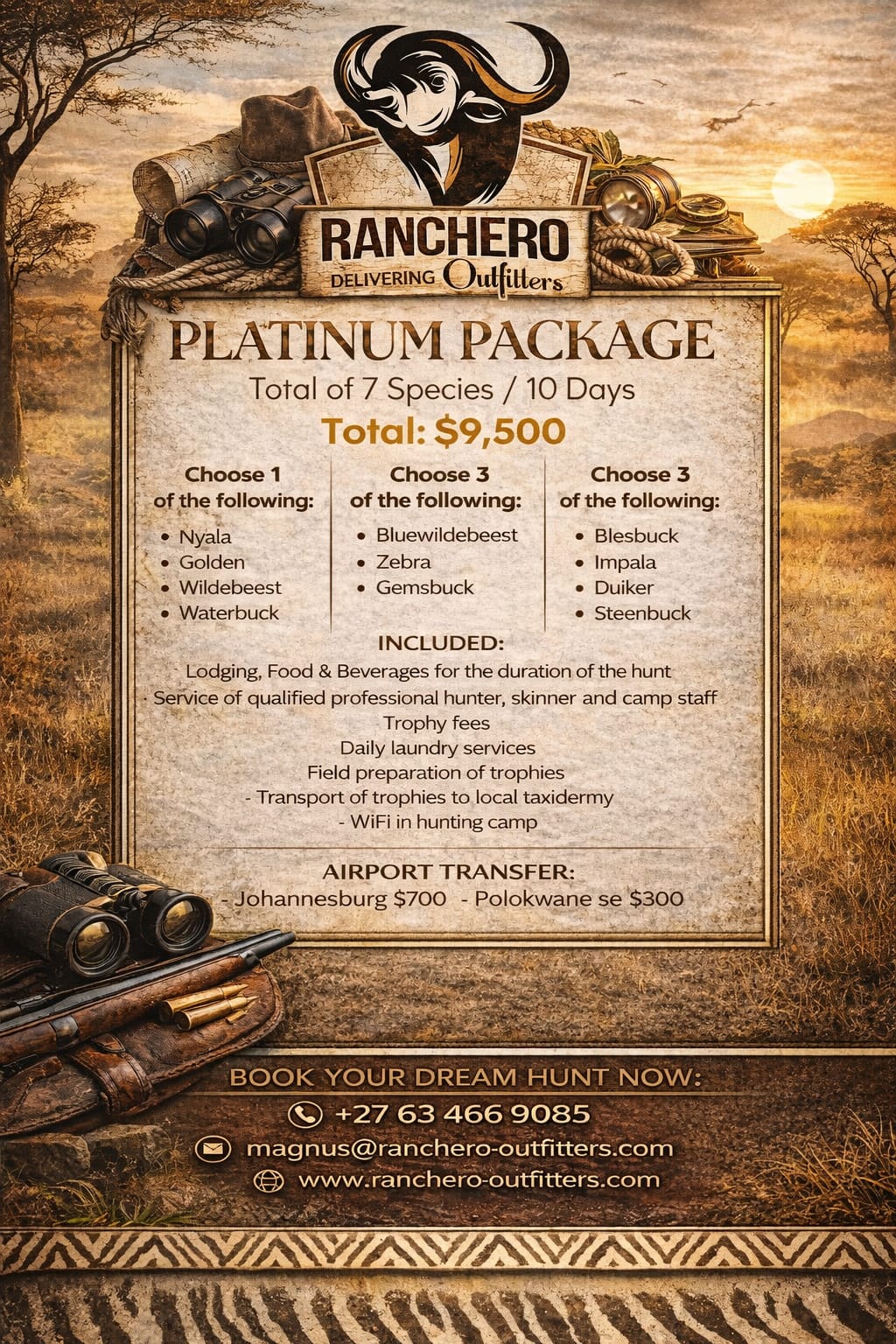 South Africa Hunting Platinum Package Prices